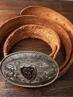 Vintage Leather Western Belt with Rodeo1982 Buckle - size 44